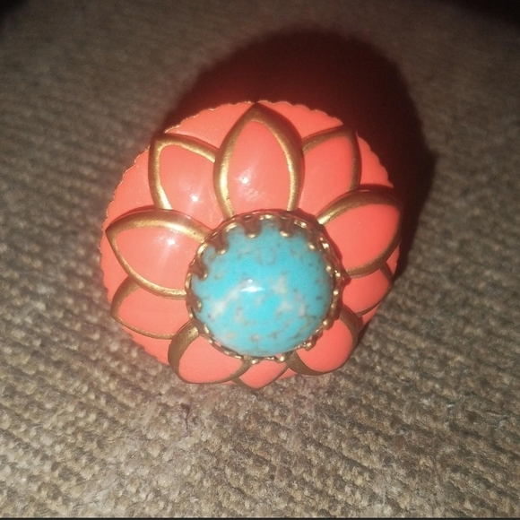 OLLIPOP Jewelry - OLLIPOP Coral and Turquoise adjustable floral ring